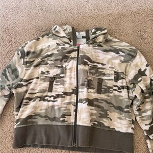Kids Camo Zip-Up Jean Jacket - Olive Green